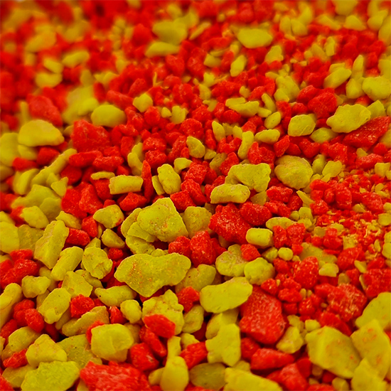 Fluo-Particle - Aufmerksamkeitssteigernde Mischung von Gelben und Roten Partikeln